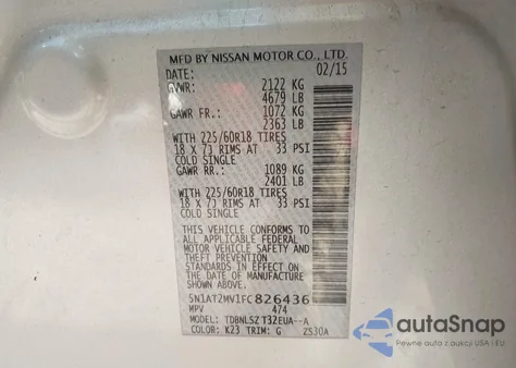 2015 Nissan Rogue Sl из США, поврежденный, VIN 5N1AT2MV1FC826436